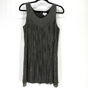 Parker Bryant Fringe Sequin Mini Silk Shift Dress Small Green Boho Coquette